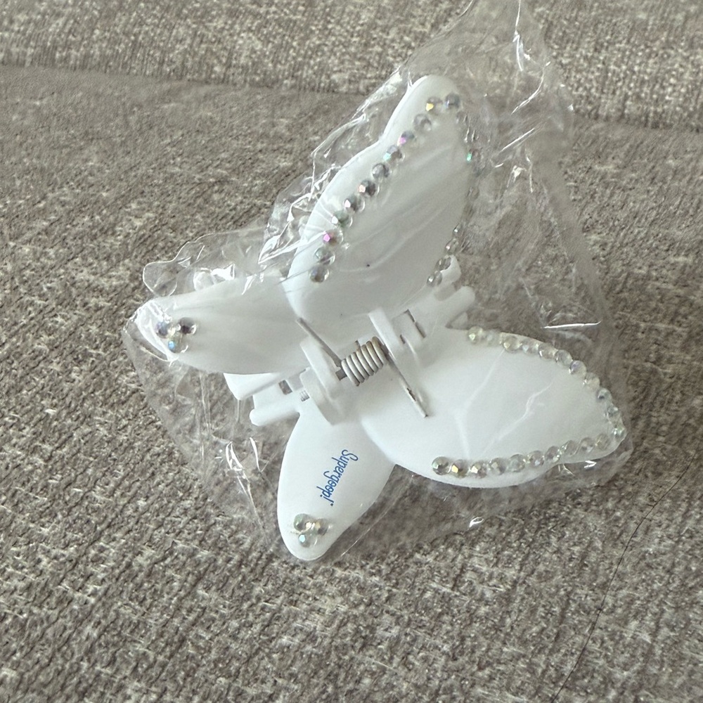 White Butterfly Hair Clip with Rhinestones